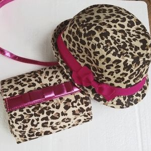 Childrens Place Girls Hat & Purse Set-Cheetah Print w Hot Pink Details Size 5/6